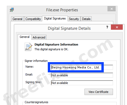 Screenshot of the Beijing Haowang Media Co., Ltd. certificate